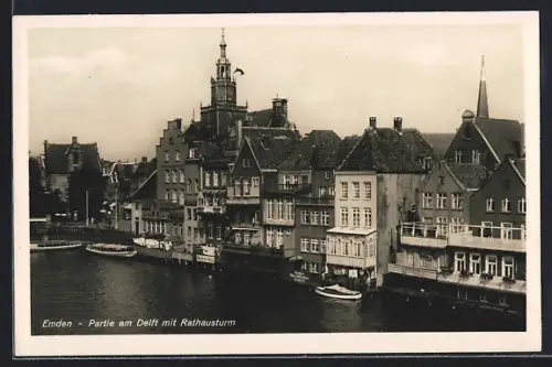 AK Emden, Partie am Delft mit Rathausturm