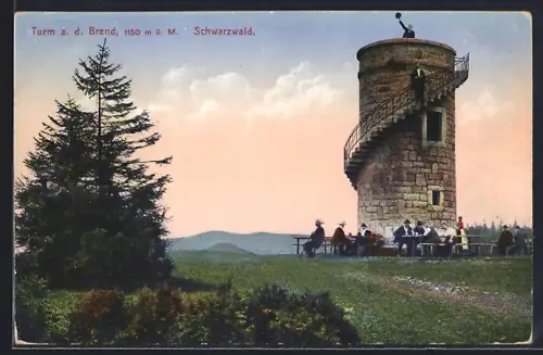 AK Brend /Schwarzwald, Aussichtsturm, Besuchergruppen