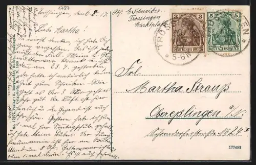 AK Trossingen, Ortsansicht mit Kirche und Wohnhäusern