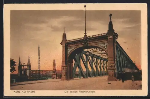AK Kehl am Rhein, Die beiden Rheinbrücken