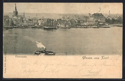AK Kiel, Panorama, Dampfschiff, Stadtansicht