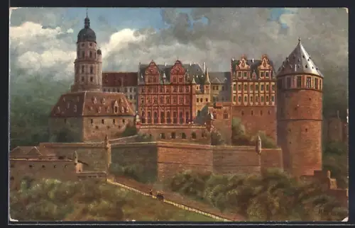 Künstler-AK Heidelberg, Schloss vor der Zerstörung 1620