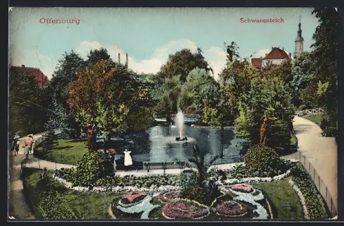 AK Offenburg, Schwanenteich, Parkanlage