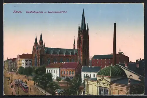 AK Essen, Viehoferplatz, Gertrudiskirche