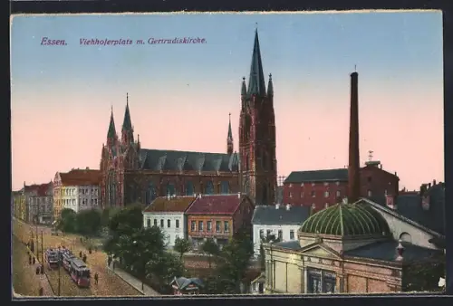 AK Essen, Viehoferplatz, Gertrudiskirche