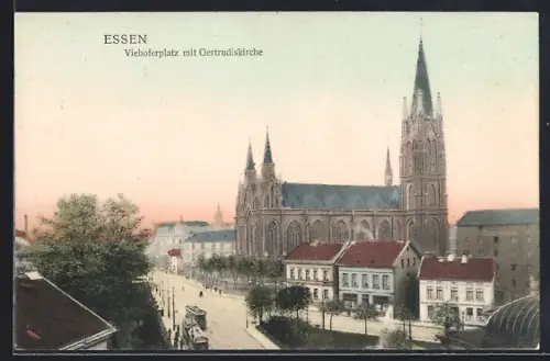 AK Essen, Viehoferplatz, Gertrudiskirche