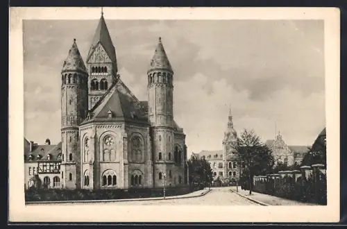 AK Essen, Erlöserkirche und Geschäftsgebäude des Bergbaulichen Vereins