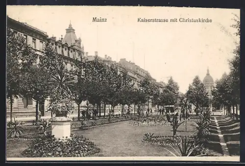 AK Mainz, Kaiserstrasse mit Christuskirche