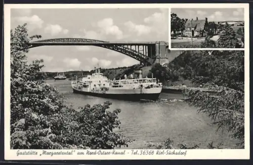 AK Kiel-Suchsdorf, Gaststätte Margartental, Nord-Ostsee-Kanal, Hochbrücke, Schiff