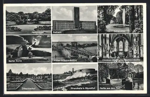 AK Wilhelmshaven, Rathaus, Kaiser-Wilhelm-Brücke, Christus-Memorial-Gedächtnis-Kirche
