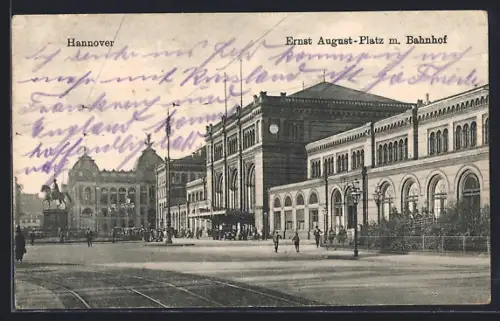 AK Hannover, Ernst August-Platz mit Bahnhof