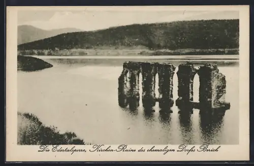 AK Edertalsperre, Kirchen-Ruine des ehemaligen Dorfes Berich