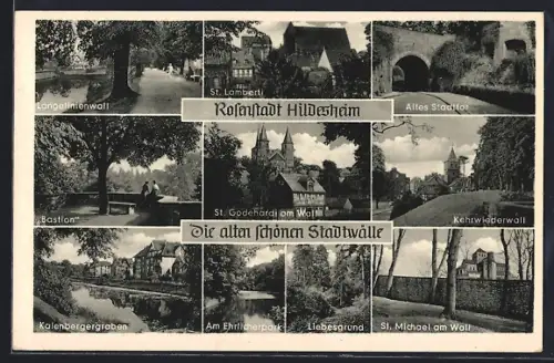 AK Hildesheim, Langgelinienwall, St. Godehard am Wall, Kehrwiederwall, alte Stadtwälle