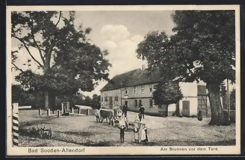 AK Bad Sooden-Allendorf, Am Brunnen vor dem Tore, Timmersbrunnen, alte Linde