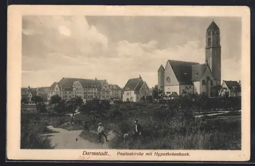 AK Darmstadt, Pauluskirche mit Hypothekenbank