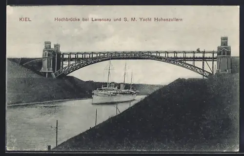 AK Kiel, Hochbrücke bei Levensau, S. M. Yacht Hohenzollern