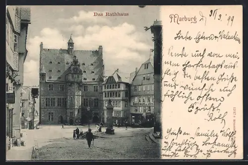 AK Marburg, Rathaus-Partie mit Gasthaus