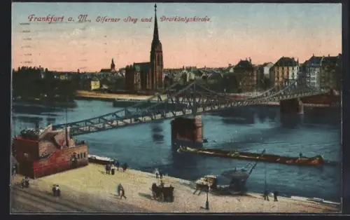 AK Frankfurt a. M., Eiserner Steg, Dreikönigskirche