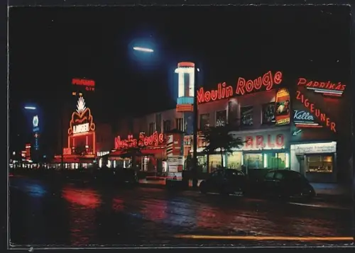 AK Hamburg-St. Pauli, Reeperbahn, Moulin Rouge, Nachtansicht