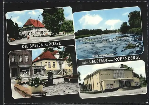 AK Neustadt am Rübenberge, Hotel Stern, Kirchenplatz, Capitol, Partie an der Leine