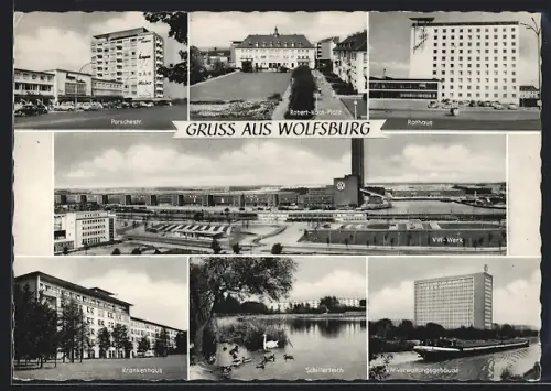AK Wolfsburg, VW-Werk, Porschestr., Robert-Koch-Platz, Rathaus, Krankenhaus, Verwaltungsgebäude