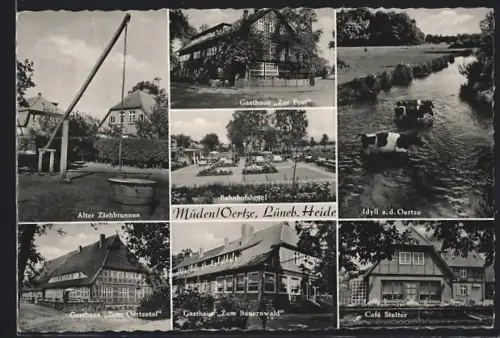 AK Müden /Oertze, Gasthaus Zur Post, Gasthaus Zum Oertzetal, Gasthaus Zum Bauernwald, Café Stelter