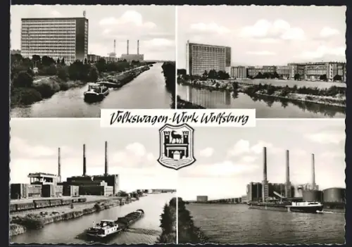 AK Wolfsburg, Volkswagen-Werk, Verwaltungsgebäude, Kraftwerk, Mittellandkanal
