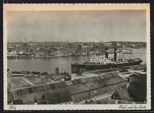 AK Kiel, Blick auf die Stadt, Hafen, Schiffe