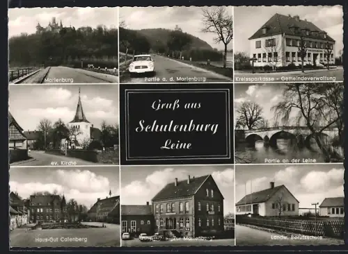 AK Schulenburg /Leine, Gaststätte Zur Marienburg, Inh. Hentschel u. Gebhardt, Kreissparkasse-Gemeindeverwaltung u.a.