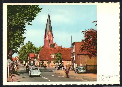 AK Soltau /Lüneburger Heide, Lüneburger Strasse mit Lutherkirche