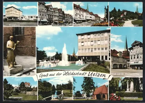 AK Uelzen, Kreishaus, Lüneburger Strasse, St. Marienkirche, Ilmenau, Gertrudenkapelle, Grünanlagen