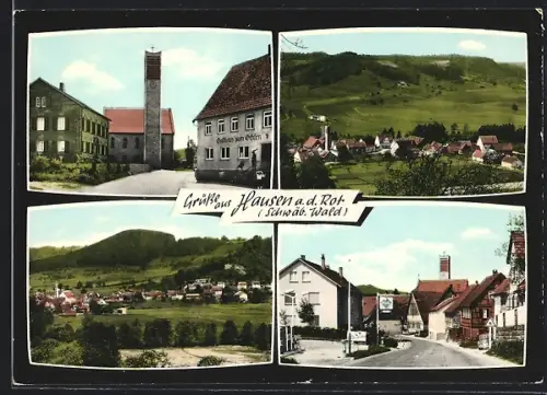 AK Hausen / Rot, Gasthaus zum Ochsen, Kirche, Ortsansichten, Schwäbischer Wald