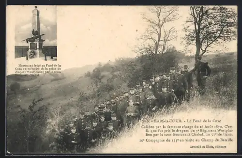 AK Mars-la-Tour, Le Fond de la Cuve, Champ de Bataille du 16 Août 1870 avec monument commémoratif