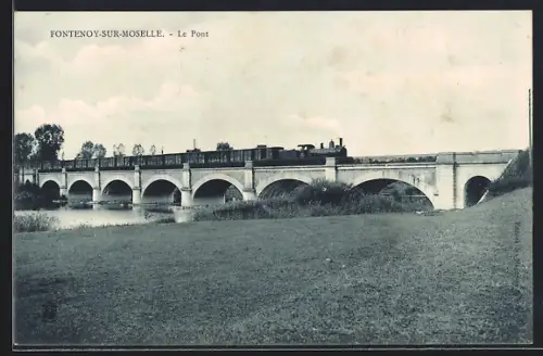 AK Fontenoy-sur-Moselle, Le Pont avec un train à vapeur traversant la rivière