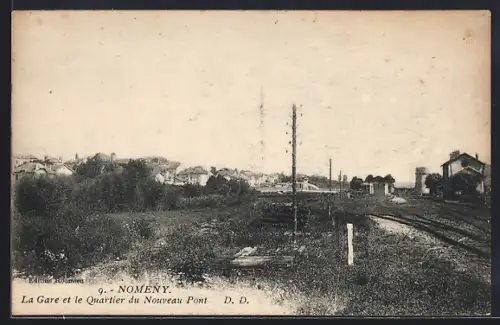 AK Nomeny, La Gare et le Quartier du Nouveau Pont