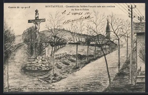 Künstler-AK Montauville, Cimetière des Soldats francais tués aux combats du Bois-le-Prêtre