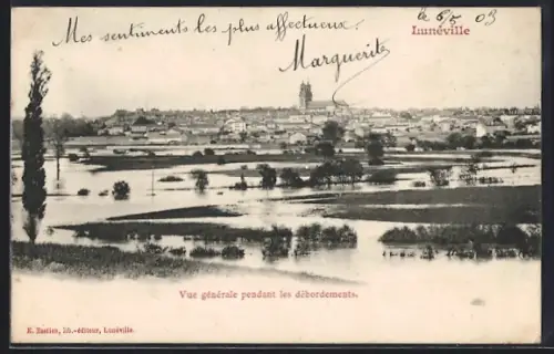 AK Lunéville, Vue générale pendant les débordements