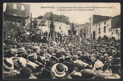 AK Gerbéviller, La Messe en plein air à la Croix de Mission, Août 1916