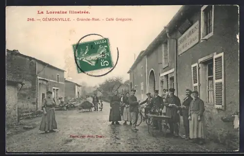 AK Gémonville, Grande-Rue, Café Grégoire