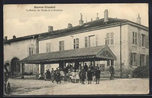 AK Maron, La Mairie, les Ecoles et la Fontaine