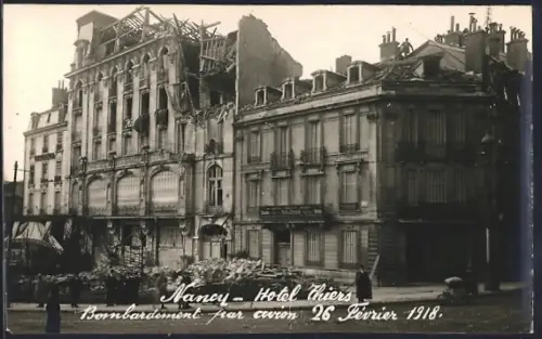 AK Nancy, Hôtel Thiers bombardé par avion, 26 Février 1918