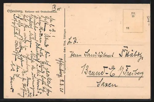 AK Offenburg, Rathaus, Drakedenkmal