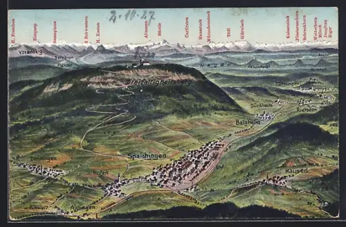 Künstler-AK Spaichingen, Dreifaltigkeitsberg, Ortsansicht, Panorama