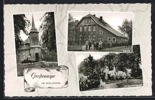 AK Grossenaspe in Holstein, Kirche, Schule, Kriegerdenkmal
