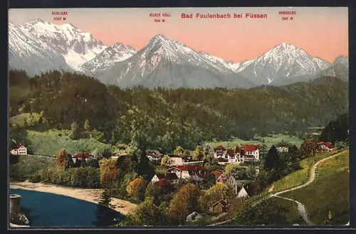 AK Bad Faulenbach bei Füssen, Ortsansicht mit Alpenpanorama