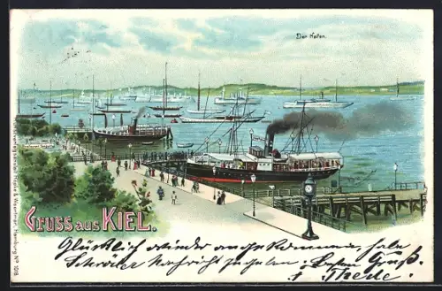 Lithographie Kiel, Der Hafen
