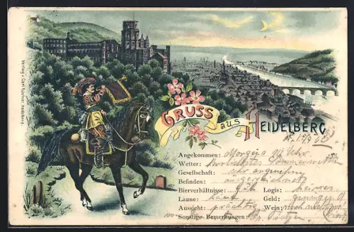 Mondschein-Lithographie Heidelberg, Schloss, Trompeter