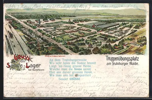 Lithographie Senne-Lager bei Paderborn, Truppenübungsplatz aus der Vogelschau
