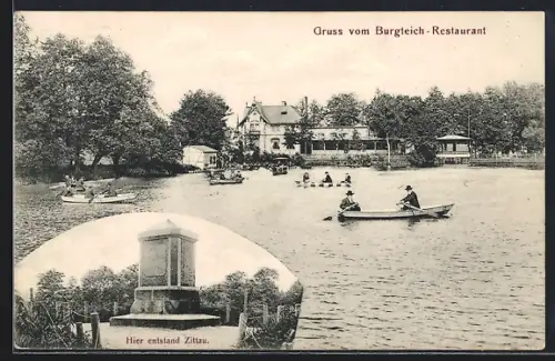 AK Zittau, Burgteich-Restaurant, Denkmal