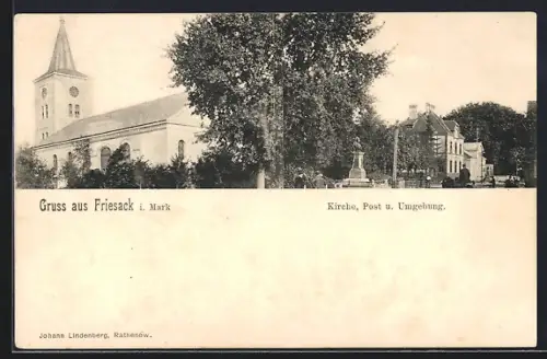 AK Friesack i. Mark, Kirche, Post, Umgebung